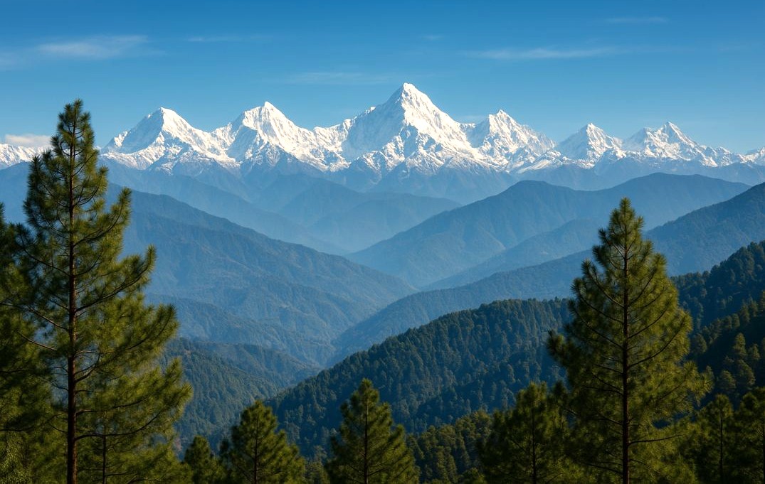 Mukteshwar Travel Guide 2025: Scenic view of hills with Himalayan peaks and apple orchards in Uttarakhand